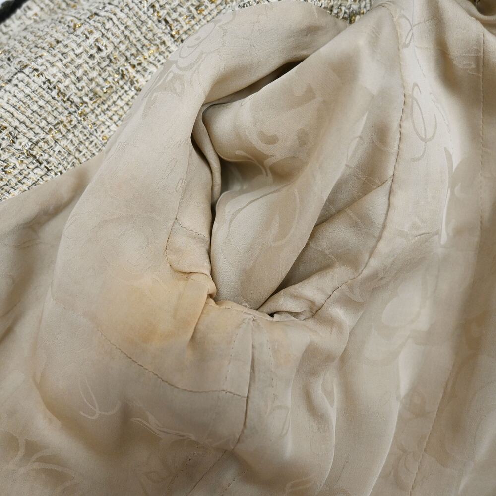 Chanel Beige Metallic Gold Silver Tweed Fringe Trim Jacket Size 38 Approx US 6 - Picture 12 of 16